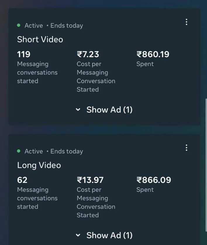 Live video ad campaigns — ₹7.23 per conversation